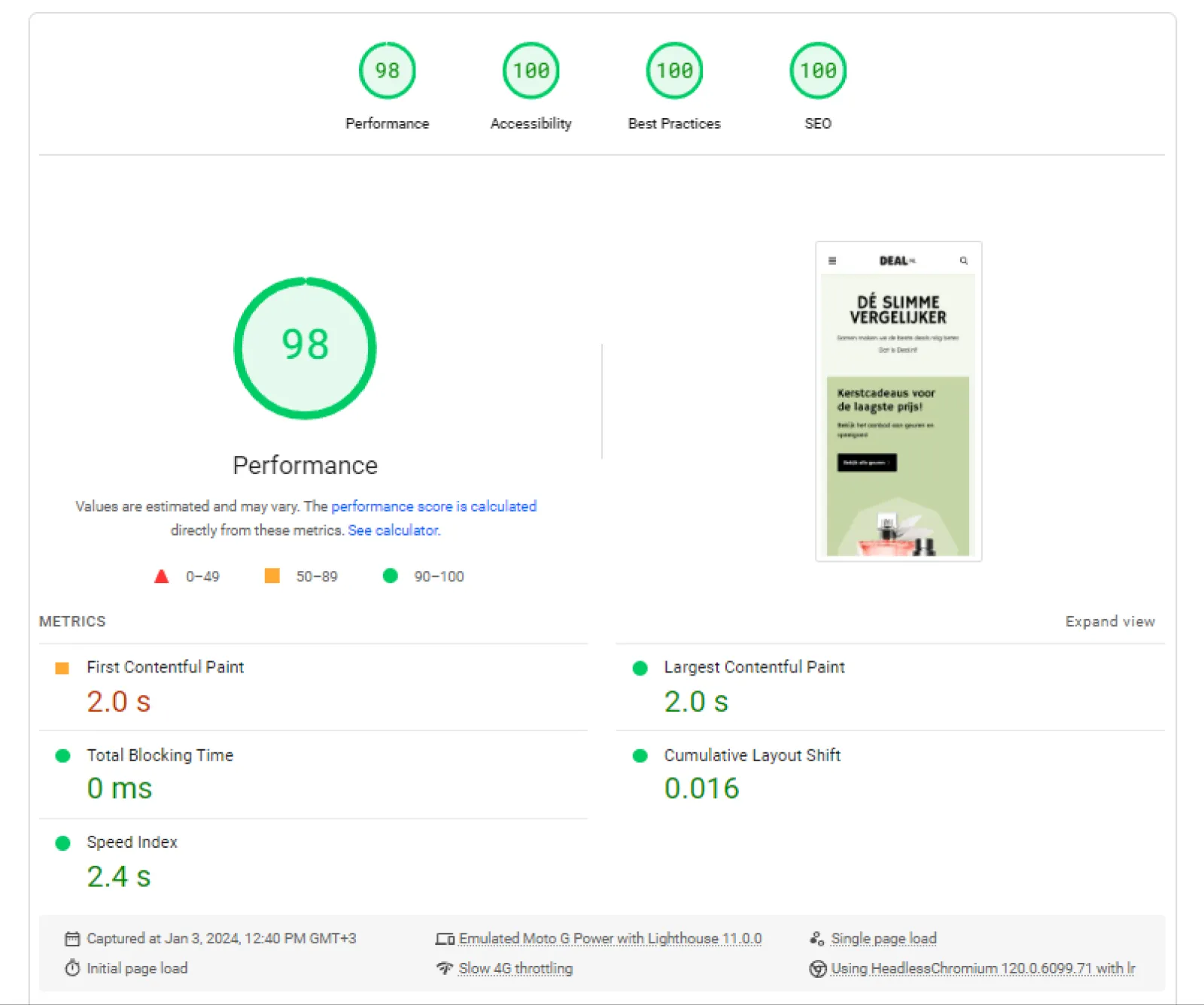 PageSpeed Insights for the Astro + Vue demo